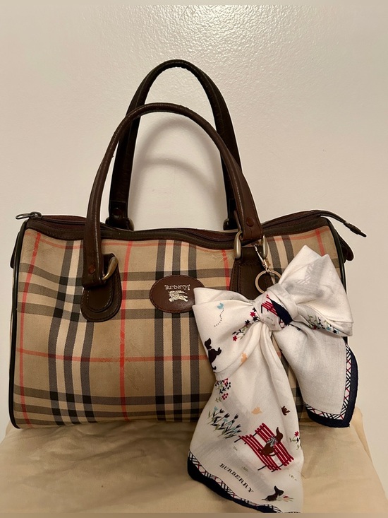 Burberry Handbags - BURBERRYS Nova Check Canvas &
Leather Handbag. With Burberrys Handkerchief.